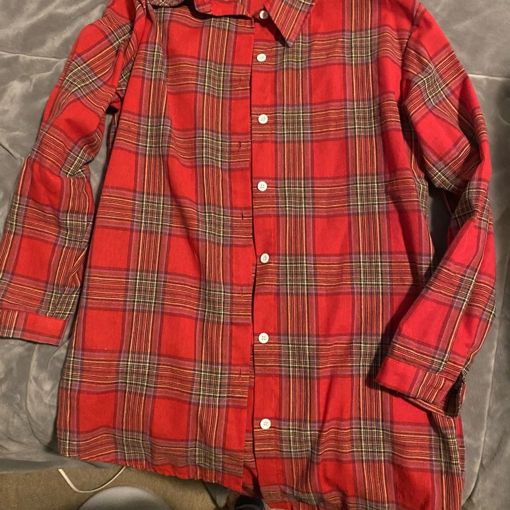 Red Plaid Button-Up Shirt